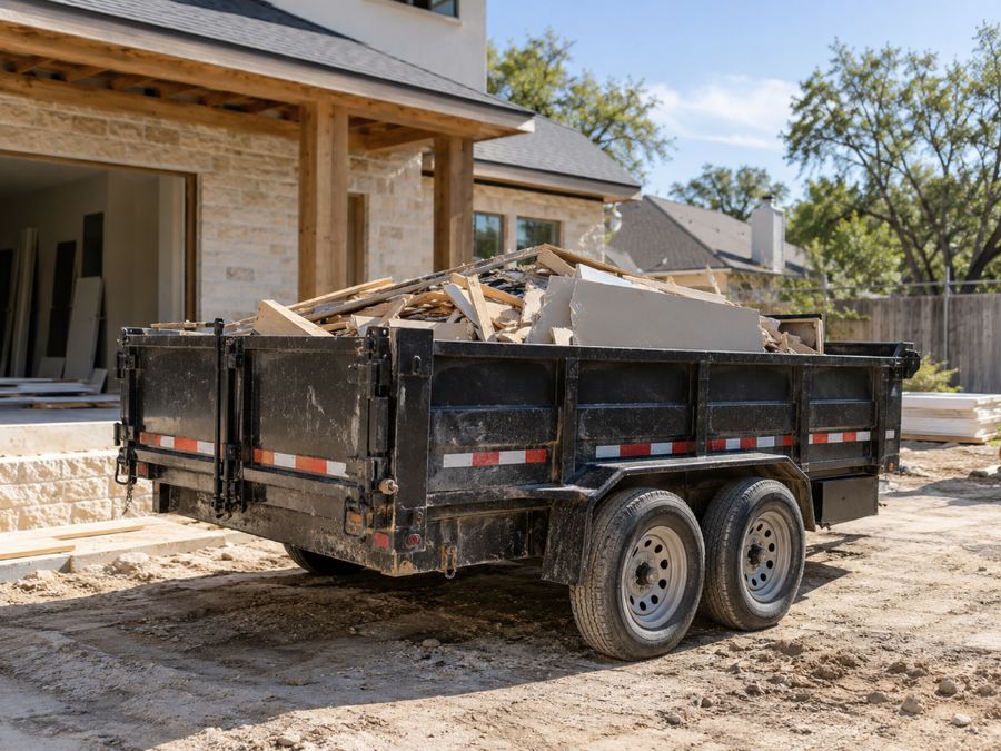Construction debris loaded in a trailer (illustrative image)