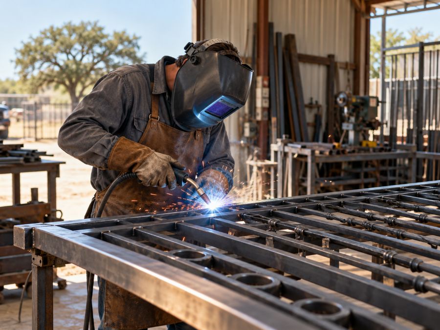 Welder fabricating a steel gate (illustrative image)