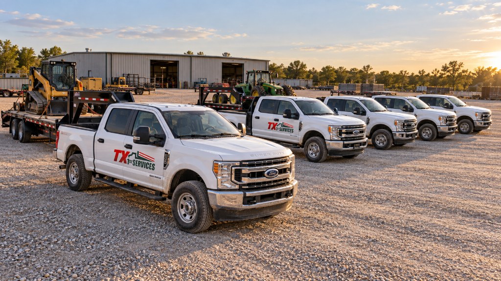 Texas 1st Services truck fleet and equipment at the yard